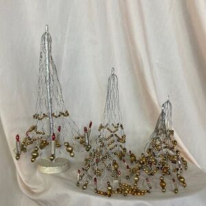 Antique mercury glass bead Christmas decorations mesh wire set 5 trees bells